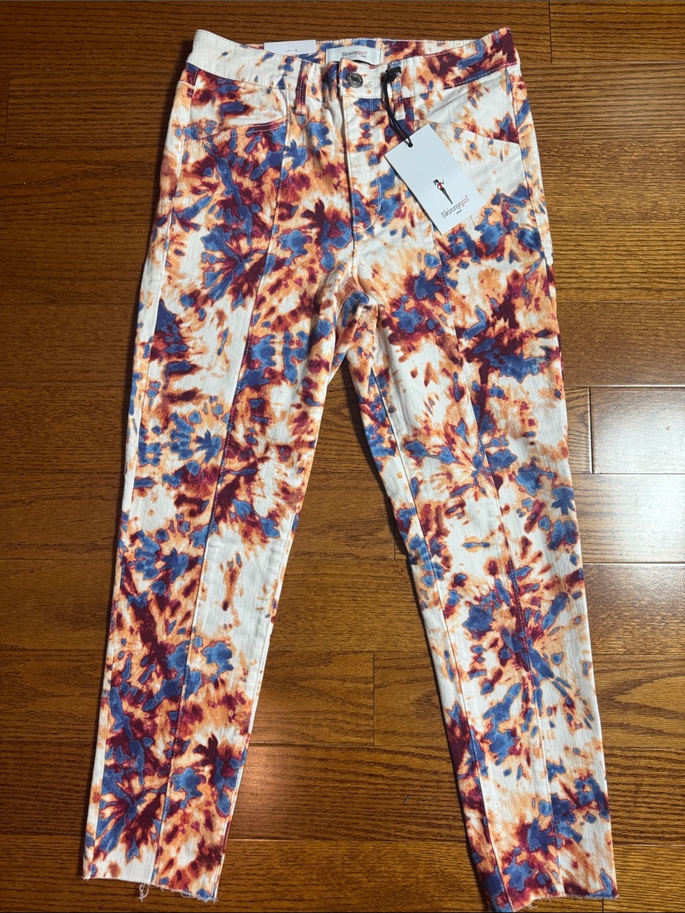 27/4 Skinnygirl White Tie-Dye Skinny Jeans with Blue & maroon